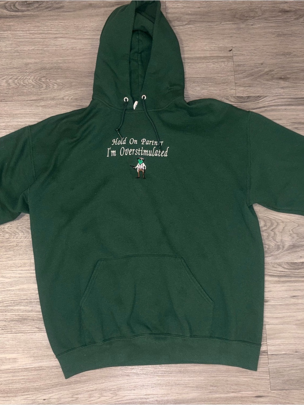 Jerzees Dark Green Crewneck Hoodie with Embroidered Slogan